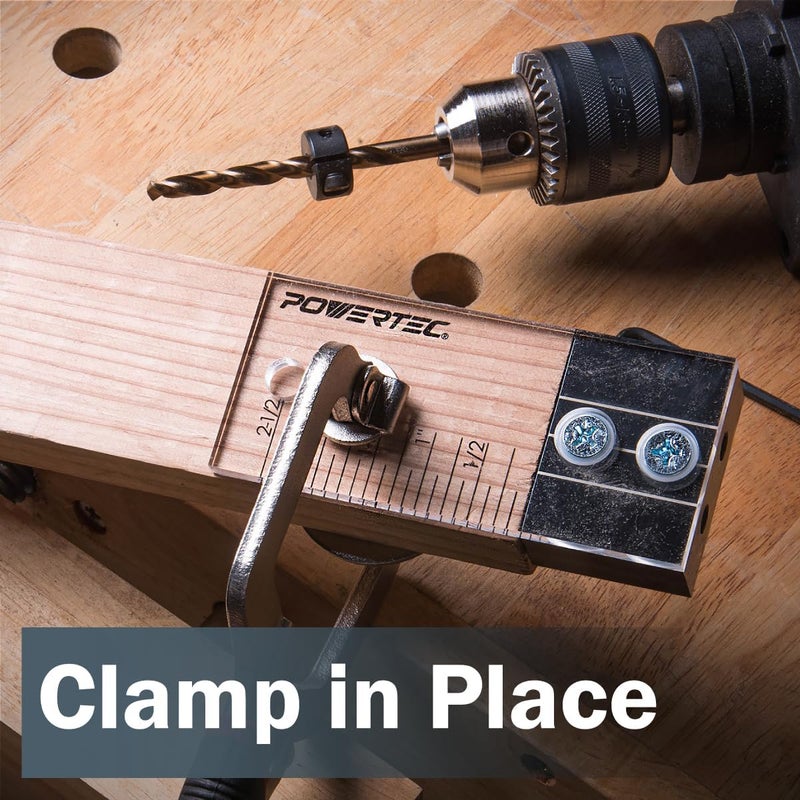 POWERTEC Dowel Jig Kit, Doweling Jig Kit 3/8", Dowel Jigs Woodworking, Laser Cut Witness Mark, with Depth Scale, Drill Guide Dowels, Cobalt M-35 Drill Bit & Split Ring Stop Collar 71716-P2 - Image 4